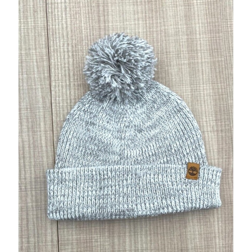 Timberland Womens Grey & White PomPom Beanie - One Size - NEW - Picture 2 of 5